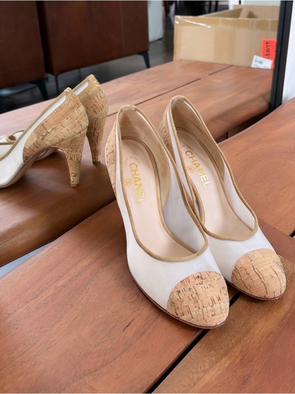 Chanel Cork & Mesh Cap Toe Pumps size 39